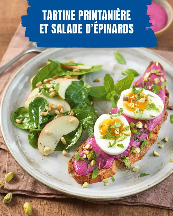 Tartine printanière et salade d'épinards 